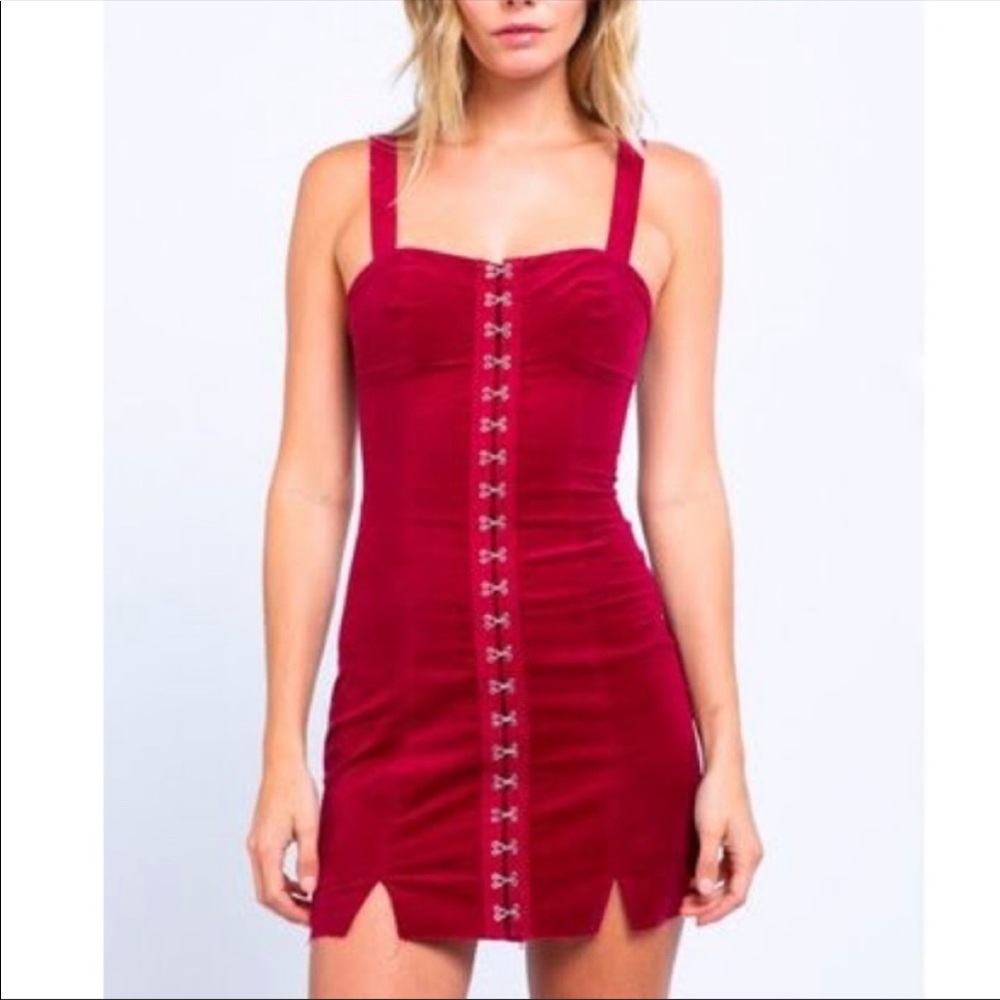 Hooked Corduroy Mini Dress Wine Red